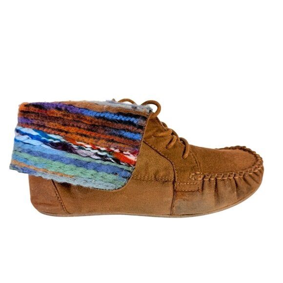 Makalu Hippie Moccasins Sz 9 Chestnut Faux Suede Ankle Bootie Southwestern Cuffs - Picture 1 of 16